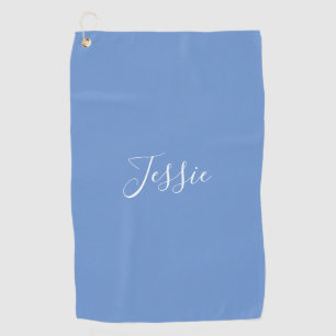 Your Name   Elegant White Script on Soft Blue Golf Towel