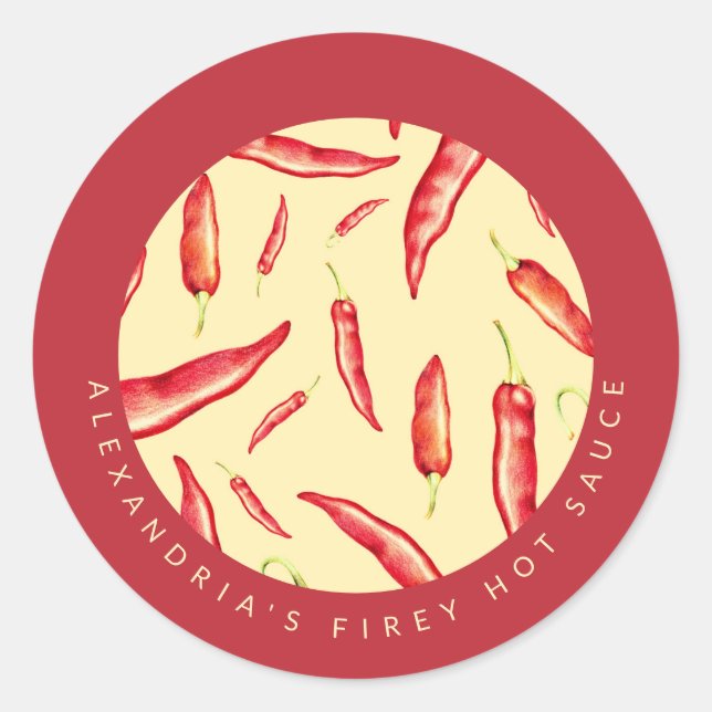 Your Name Firey Hot Sauce | Red Chili Peppers Classic Round Sticker (Front)