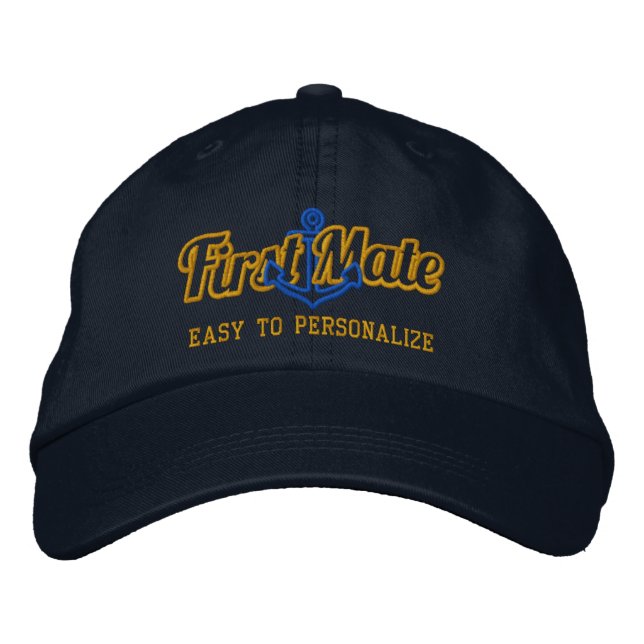 Your Name First Mate Nautical Anchor Embroidery Embroidered Hat (Front)