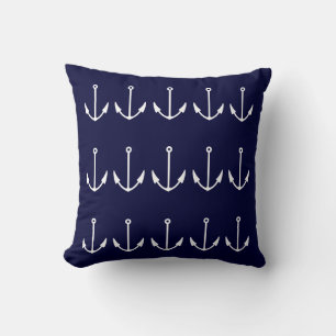 Your Name Fishing & Anchor WHITE on BLUE PILLOW