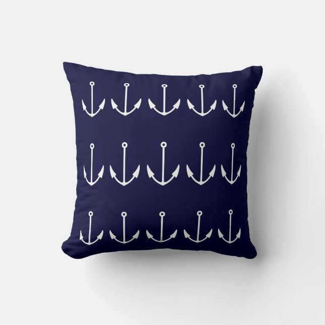 Your Name Fishing & Anchor WHITE on BLUE PILLOW (Front)