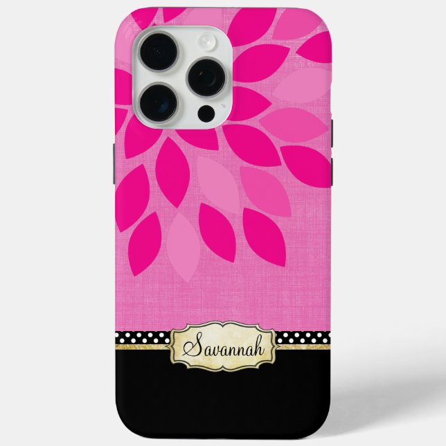Your Name Floral Pink Black Gold Case-Mate iPhone Case (Back)