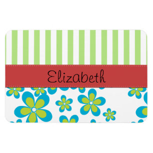 Your Name - Flowers, Petals, Blossoms - Green Blue Magnet