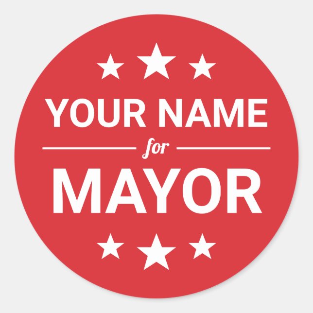 Your Name for Mayor Custom Text & Colours Stars Classic Round Sticker (Front)