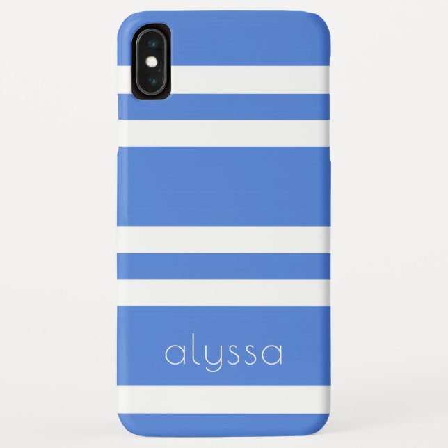 Your Name French Blue and White Double Stripes Case-Mate iPhone Case (Back)