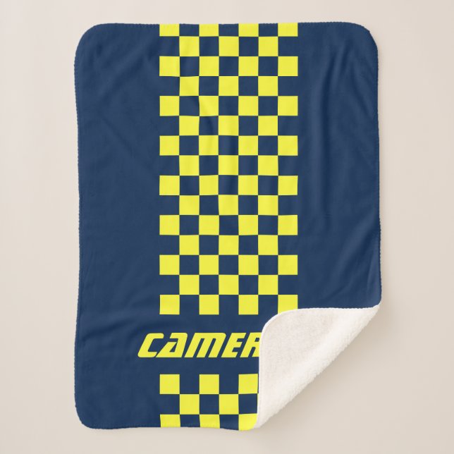 Your Name Fully Custom Colors Checkered Stripe Sherpa Blanket (Front)