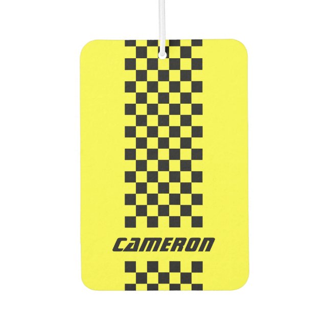 Your Name Fully Custom Colours Chequered Stripe Air Freshener (Front)