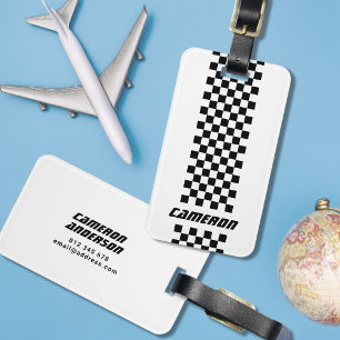 Your Name Fully Custom Colours Chequered Stripe Luggage Tag