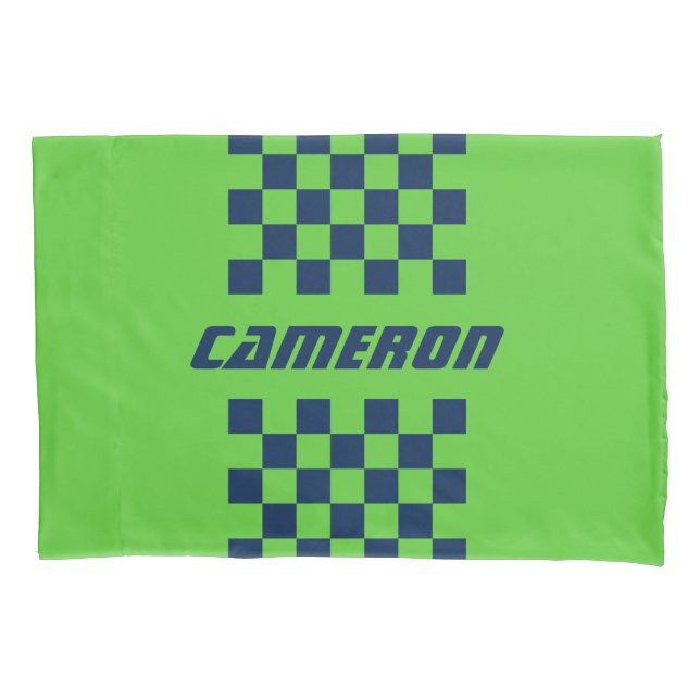 Your Name Fully Custom Colours Chequered Stripe Pillowcase (Front)