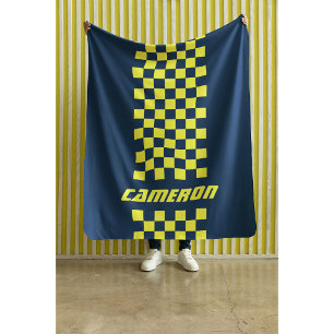 Your Name Fully Custom Colours Chequered Stripe Sherpa Blanket