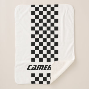 Your Name Fully Custom Colours Chequered Stripe Sherpa Blanket