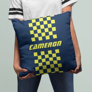 Your Name Fully Custom Colours Chequered Stripe Throw Pillow