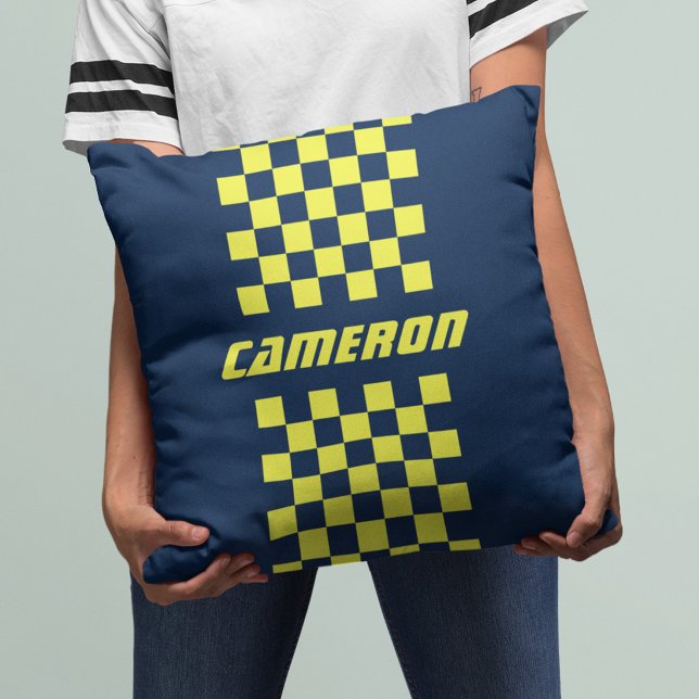 Your Name Fully Custom Colours Chequered Stripe Throw Pillow (Creator Uploaded)
