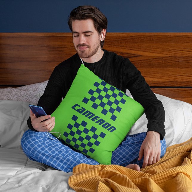 Your Name Fully Custom Colours Chequered Stripe Throw Pillow (Creator Uploaded)