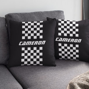 Your Name Fully Custom Colours Chequered Stripe Throw Pillow