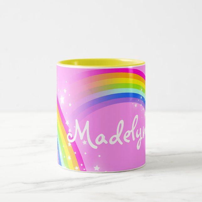 "Your name" girls rainbow light pink mug (Center)