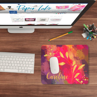 Your Name Gold Splashed Bright Scarlet Abstract Mouse Pad