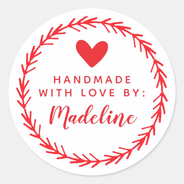 Your Name | Handmade By Classic Round Sticker (Front)