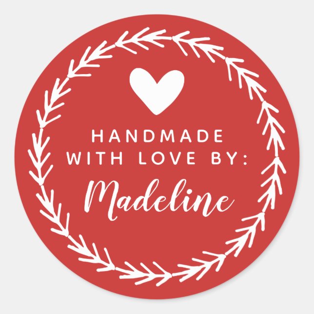 Your Name | Handmade By Classic Round Sticker (Front)