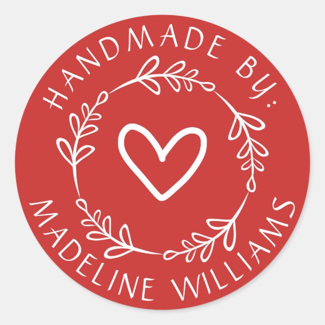 Your Name | Handmade By Classic Round Sticker (Front)