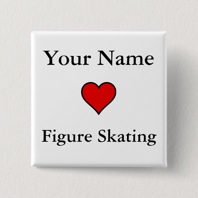 (Your Name) Hearts Figure Skating 2 Inch Square Button (Front)