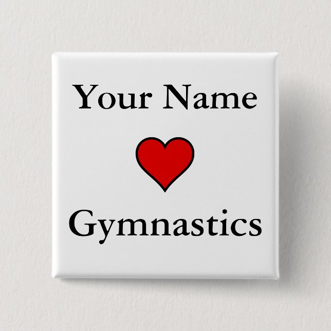 (Your Name) Hearts Gymnastics 2 Inch Square Button (Front)