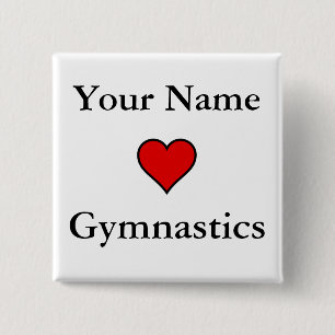 (Your Name) Hearts Gymnastics 2 Inch Square Button