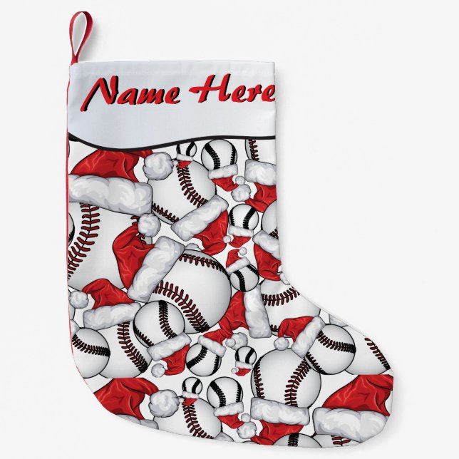YOUR NAME HERE - Baseballs and Santa Hats Small Christmas Stocking (Front)