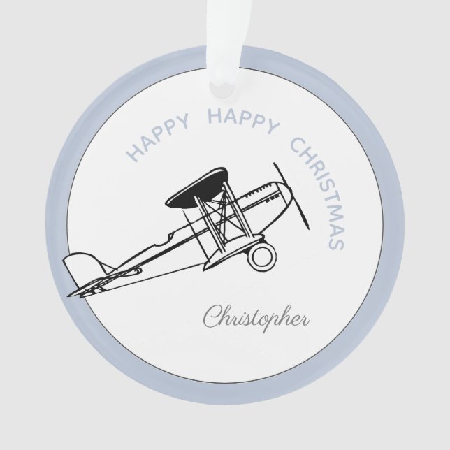 Your Name Here Boy Airplane Christmas Ornament (Front)