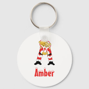 Your Name Here! Custom Letter A Teddy Bear Santas Keychain