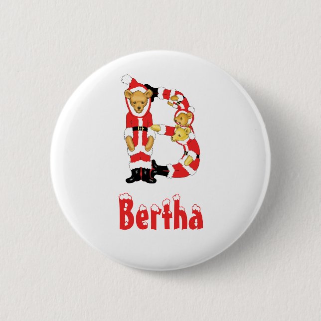 Your Name Here! Custom Letter B Teddy Bear Santas 2 Inch Round Button (Front)