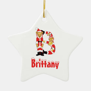 Your Name Here! Custom Letter B Teddy Bear Santas Ceramic Ornament