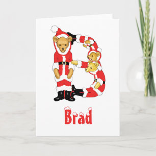 Your Name Here! Custom Letter B Teddy Bear Santas Holiday Card