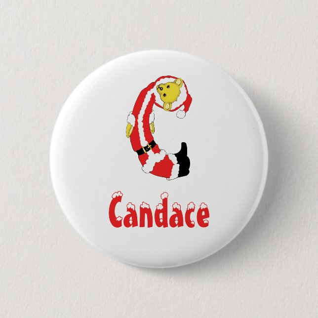 Your Name Here! Custom Letter C Teddy Bear Santas 2 Inch Round Button (Front)