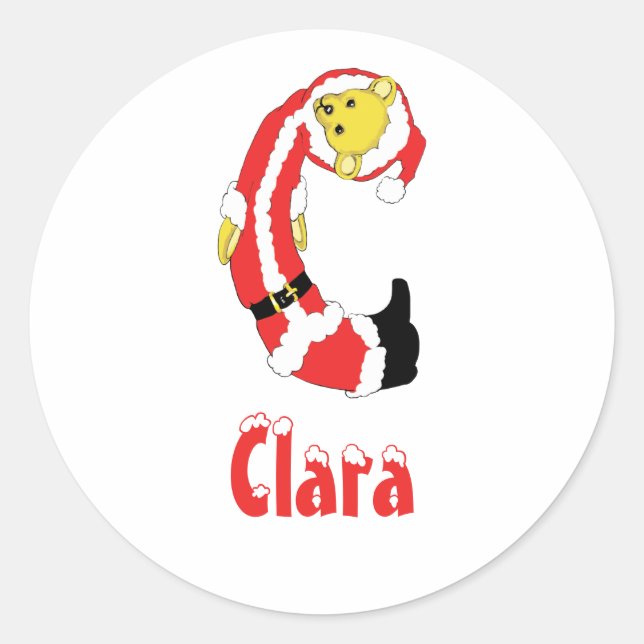 Your Name Here! Custom Letter C Teddy Bear Santas Classic Round Sticker (Front)