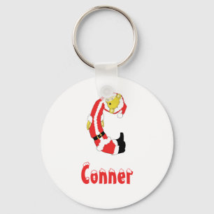Your Name Here! Custom Letter C Teddy Bear Santas Keychain