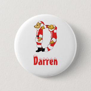 Your Name Here! Custom Letter D Teddy Bear Santas 2 Inch Round Button