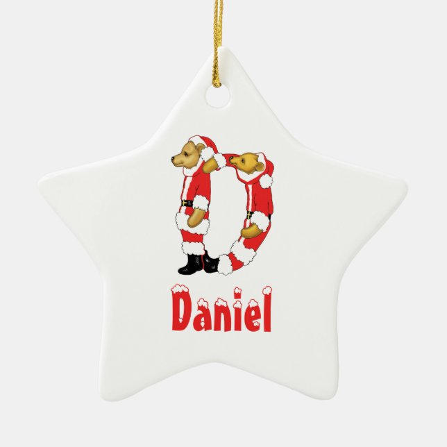 Your Name Here! Custom Letter D Teddy Bear Santas Ceramic Ornament (Front)