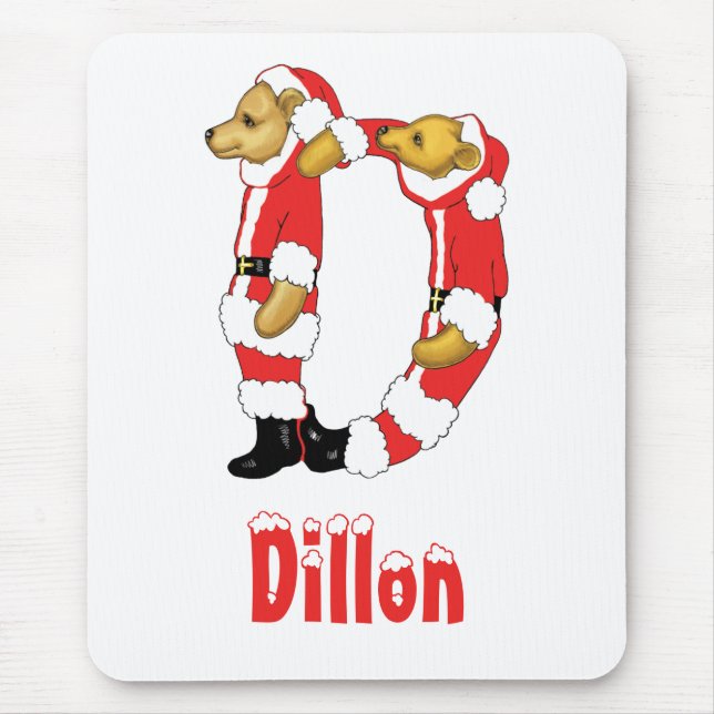 Your Name Here! Custom Letter D Teddy Bear Santas Mouse Pad (Front)