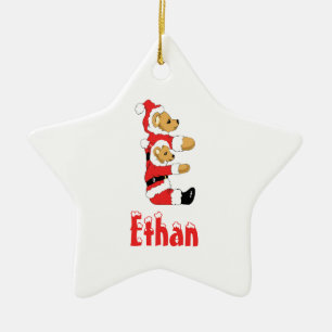 Your Name Here! Custom Letter E Teddy Bear Santas Ceramic Ornament