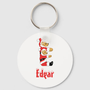 Your Name Here! Custom Letter E Teddy Bear Santas Keychain