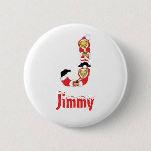 Your Name Here! Custom Letter J Teddy Bear Santas 2 Inch Round Button
