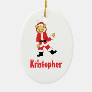 Your Name Here! Custom Letter K Teddy Bear Santas Ceramic Ornament