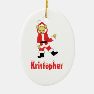 Your Name Here! Custom Letter K Teddy Bear Santas Ceramic Ornament