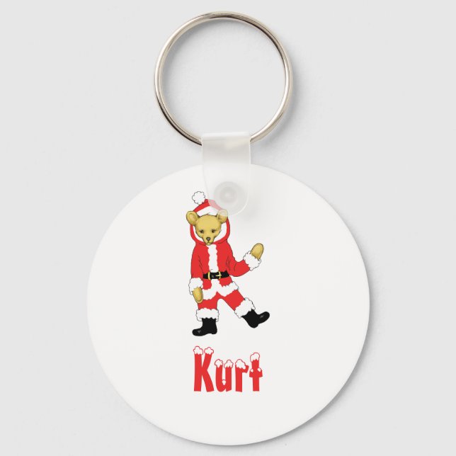 Your Name Here! Custom Letter K Teddy Bear Santas Keychain (Front)