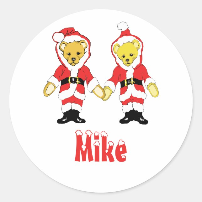 Your Name Here! Custom Letter M Teddy Bear Santas Classic Round Sticker (Front)