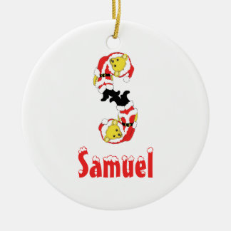 Your Name Here! Custom Letter S Teddy Bear Santas Ceramic Ornament