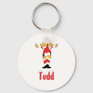 Your Name Here! Custom Letter T Teddy Bear Santas Keychain