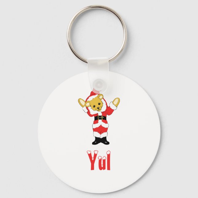Your Name Here! Custom Letter Y Teddy Bear Santas Keychain (Front)