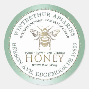 Your Name Here Editable Green Honey Jar Bee Label